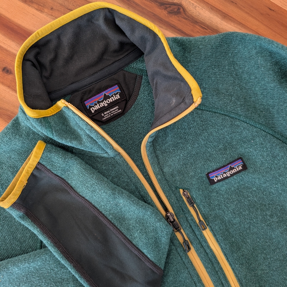 Patagonia Performance Better Sweater Mens Sz Small Kelly Green Yellow Full Zip